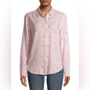 Time and Tru Dusty Rose Stripe Long Sleeve Button Front Shirt